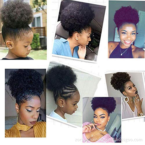 Drawstring 100% Remy Human Hair Ponytails Extensions Short Kinky Curly Afro Puff Ponytails For Black Women